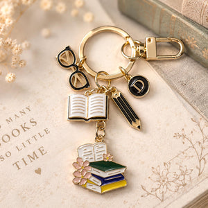 Personalized Book Lover Bag Charm – Reader Gift – Literary Keychain