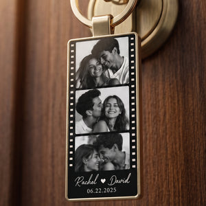Personalized Film Strip Photo Keychain Photo Booth Custom Metal Keychain Couples Gift Anniversary for Him Her Boyfriend Girlfriend