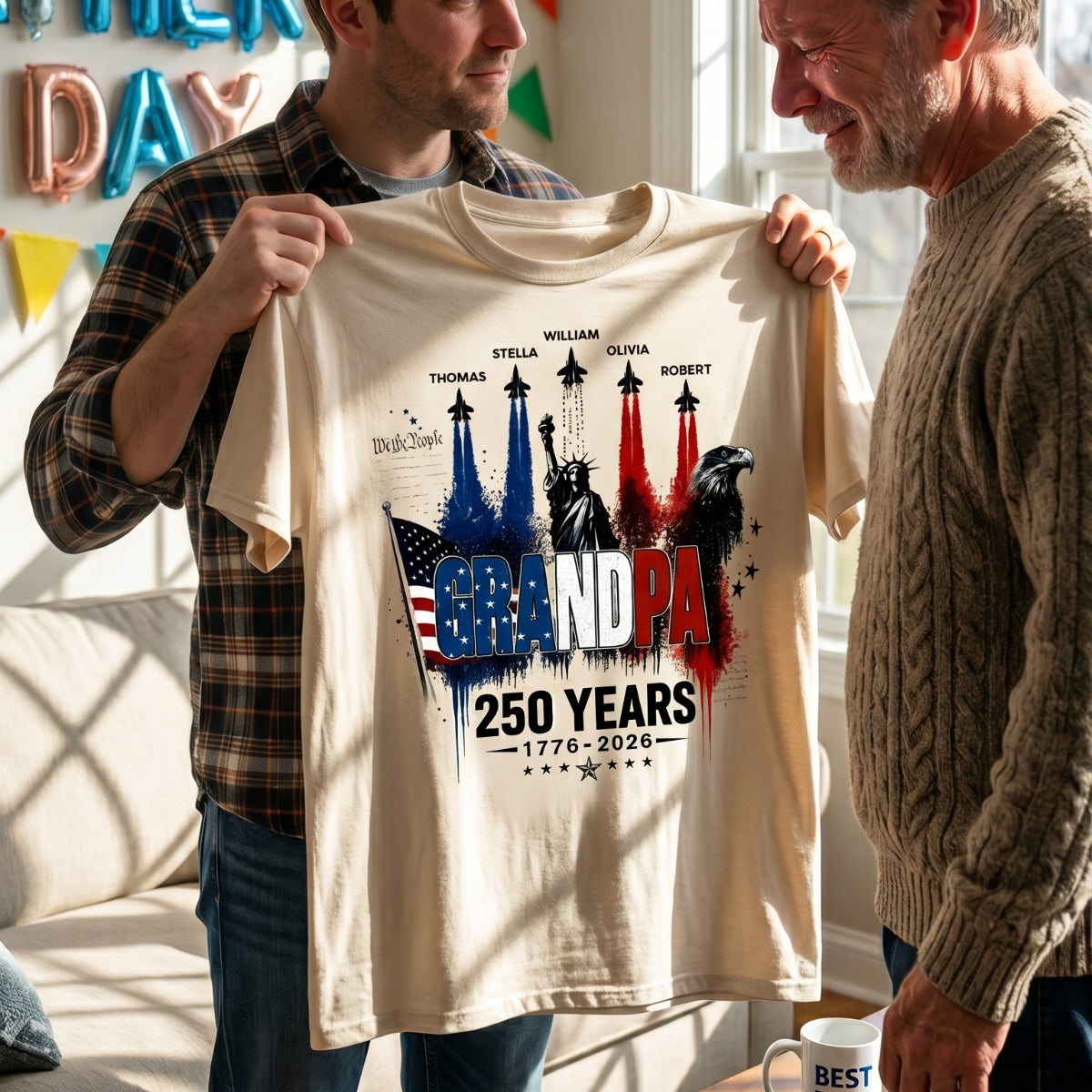 Strong Proud Grandpa Jet Fighter America 250th Anniversary - Personalized Shirt - Father's Day Gift For Dad, Grandpa