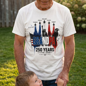Strong Proud Grandpa Jet Fighter America 250th Anniversary - Personalized Shirt - Father's Day Gift For Dad, Grandpa