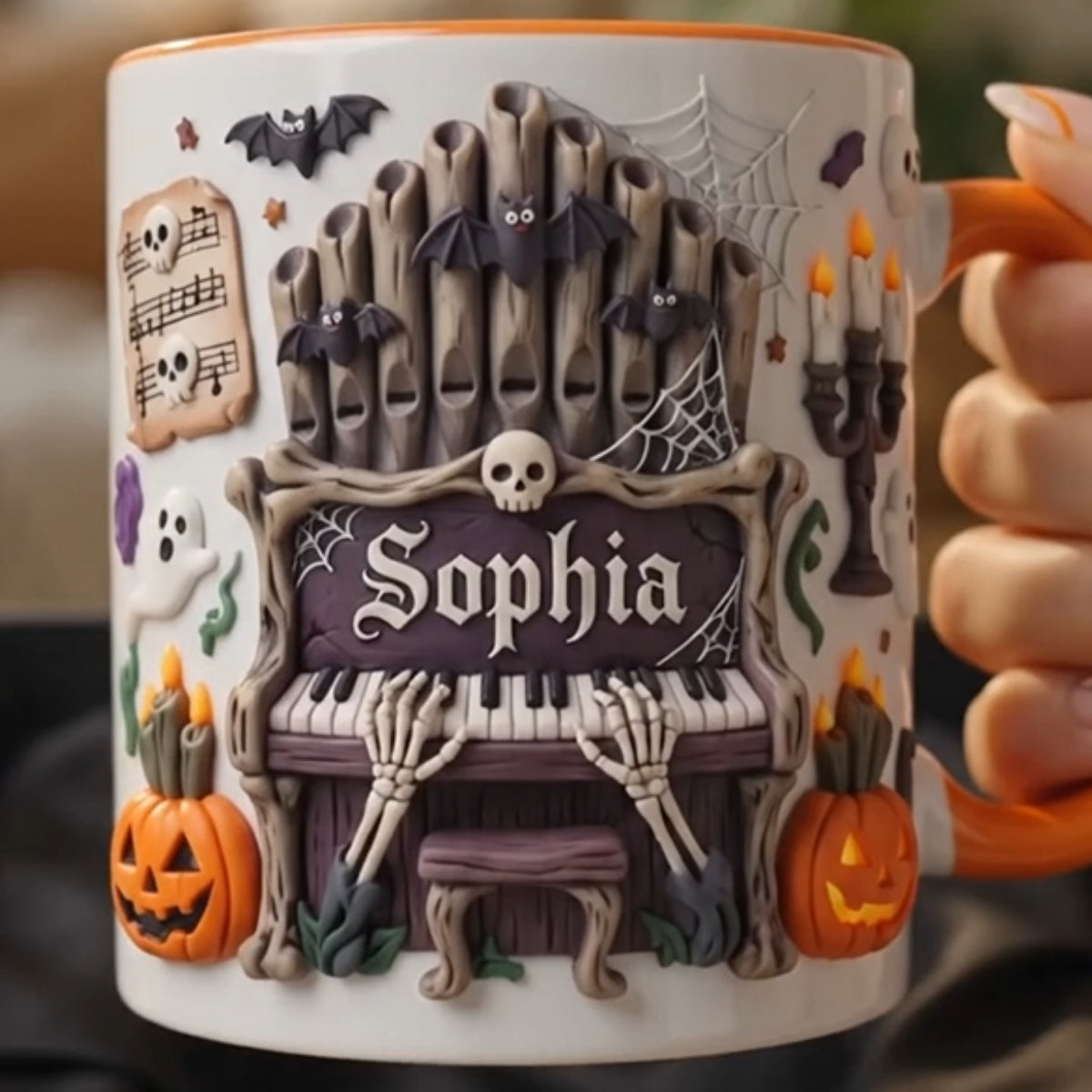 Custom Name Haunted Piano Coffee Mug, Personalized Halloween Mug