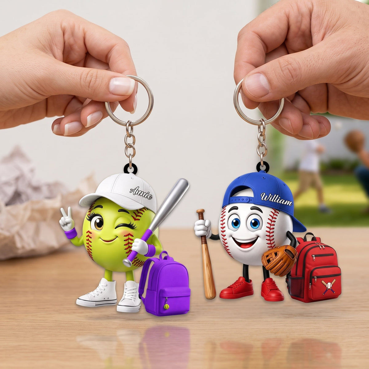 Personalized Cute Baseball Softball Mascot Keychain - Gift for Baseball Softball Lover - New Release