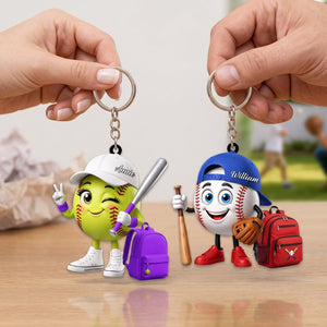 Personalized Cute Baseball Softball Mascot Keychain - Gift for Baseball Softball Lover - New Release