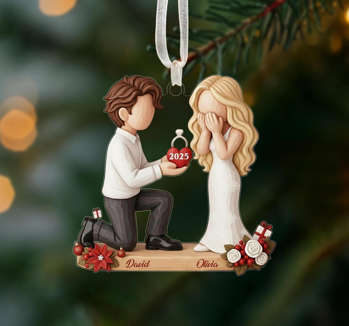 Personalized Couple Marriage Proposal Christmas Ornament, First Christmas Engaged,She Said Yes,Wedding Xmas Gift,Engagement Gift For Couples