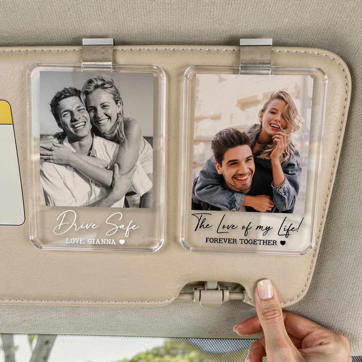 Personalized Couple Photo Car Visor Clip, Drive Safe Gift