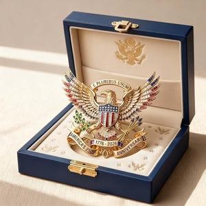 America 250th Anniversary Commemorative Pin, 1776-2026 USA Eagle Emblem, Patriotic Keepsake Gift, Collector's Gold Enamel Brooch, Historical
