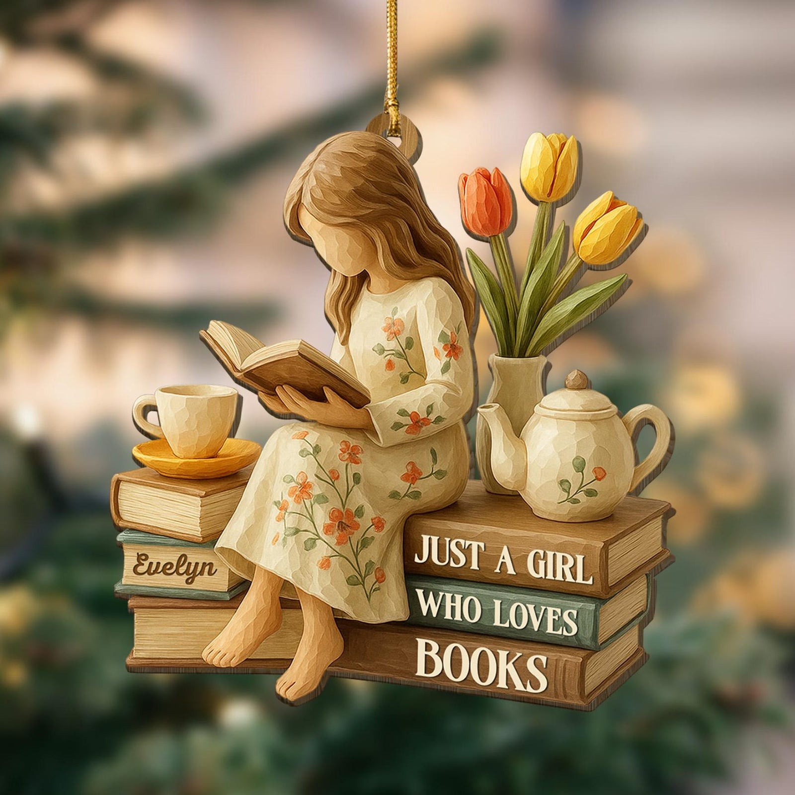 Personalized Just A Girl Who Loves Books 2D Flat Ornament, Reading Gift For Book Lover