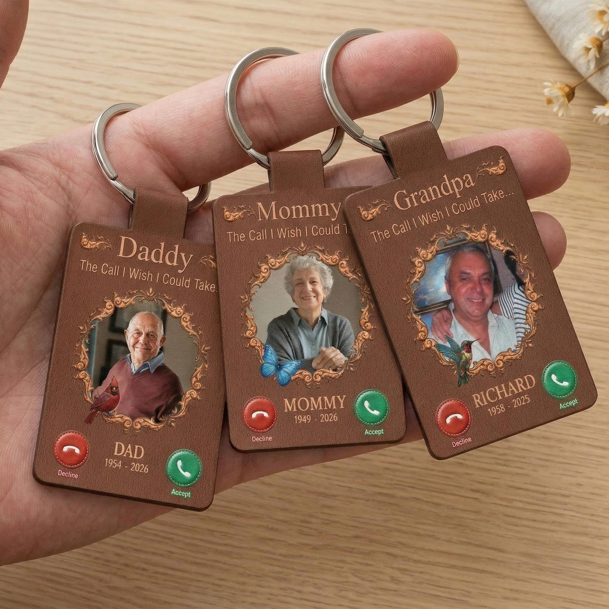 Personalized Photo Memorial Keychain, The Call I Wish I Could Take Leather Keyring, Fathers Day Gift, Loss Of Dad Gift, Family Sympathy Gift