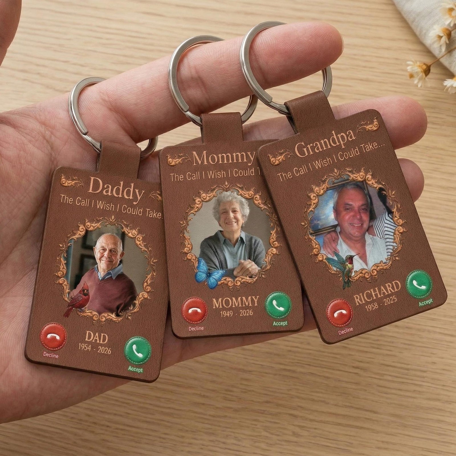 Personalized Photo Memorial Keychain, The Call I Wish I Could Take Leather Keyring, Fathers Day Gift, Loss Of Dad Gift, Family Sympathy Gift