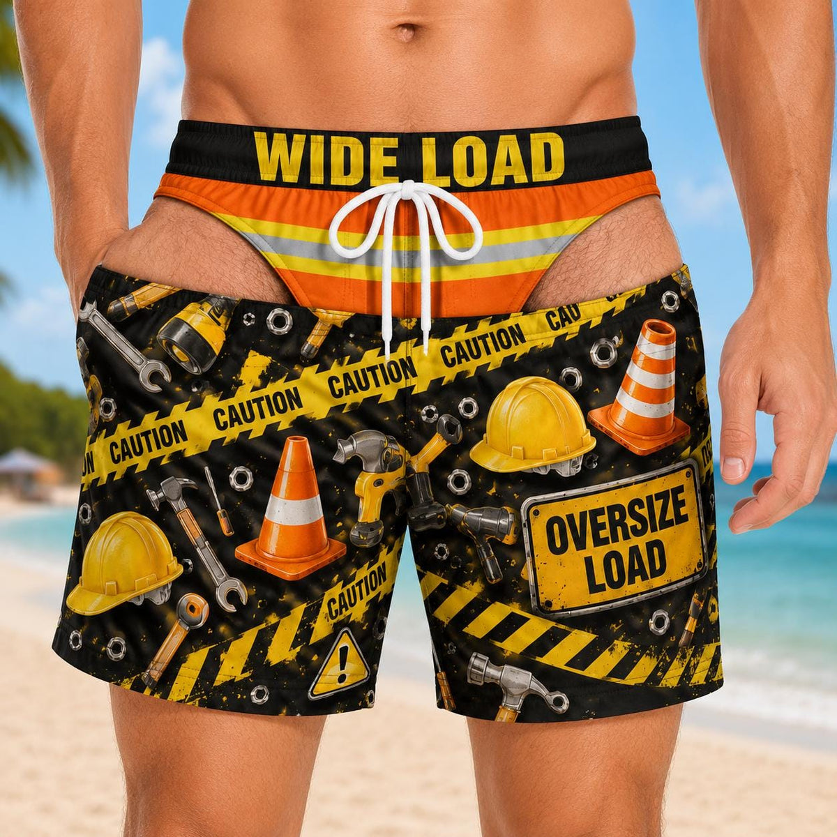 Custom Construction Beach Shorts, Summer Beach Outfit Fun Gift