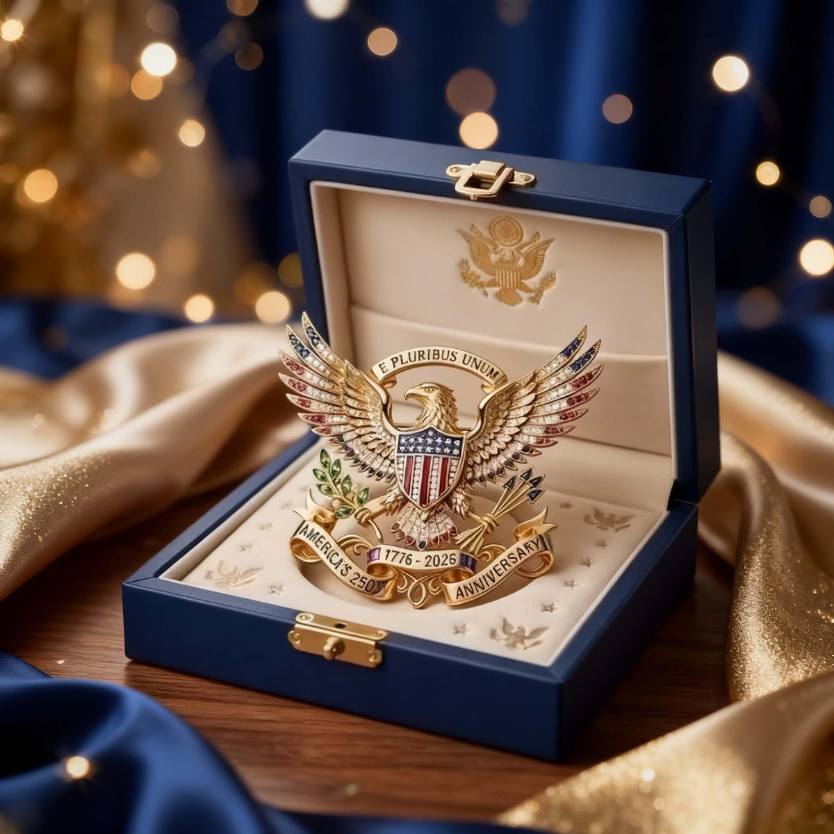 America 250th Anniversary Commemorative Pin, 1776-2026 USA Eagle Emblem, Patriotic Keepsake Gift, Collector's Gold Enamel Brooch, Historical