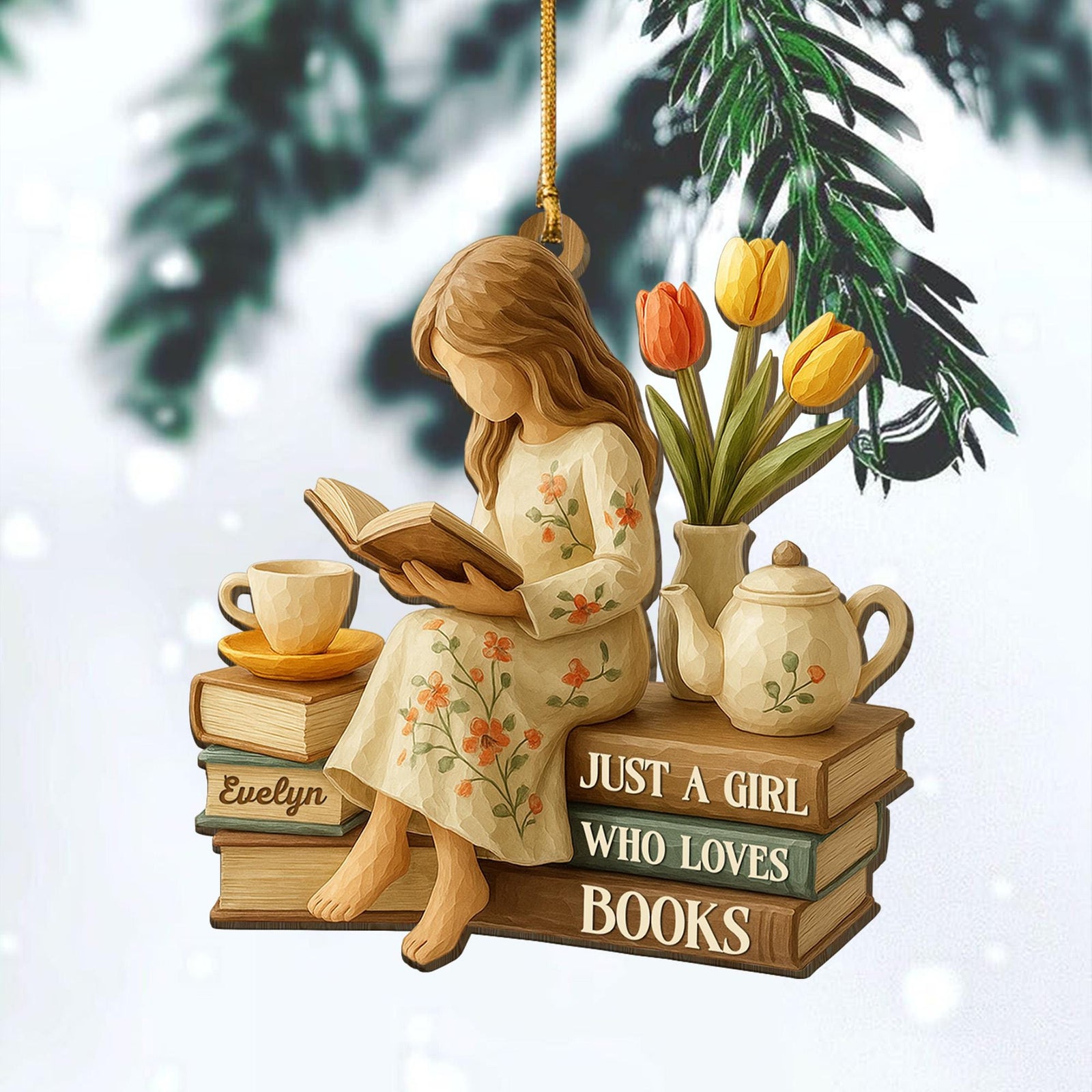 Personalized Just A Girl Who Loves Books 2D Flat Ornament, Reading Gift For Book Lover