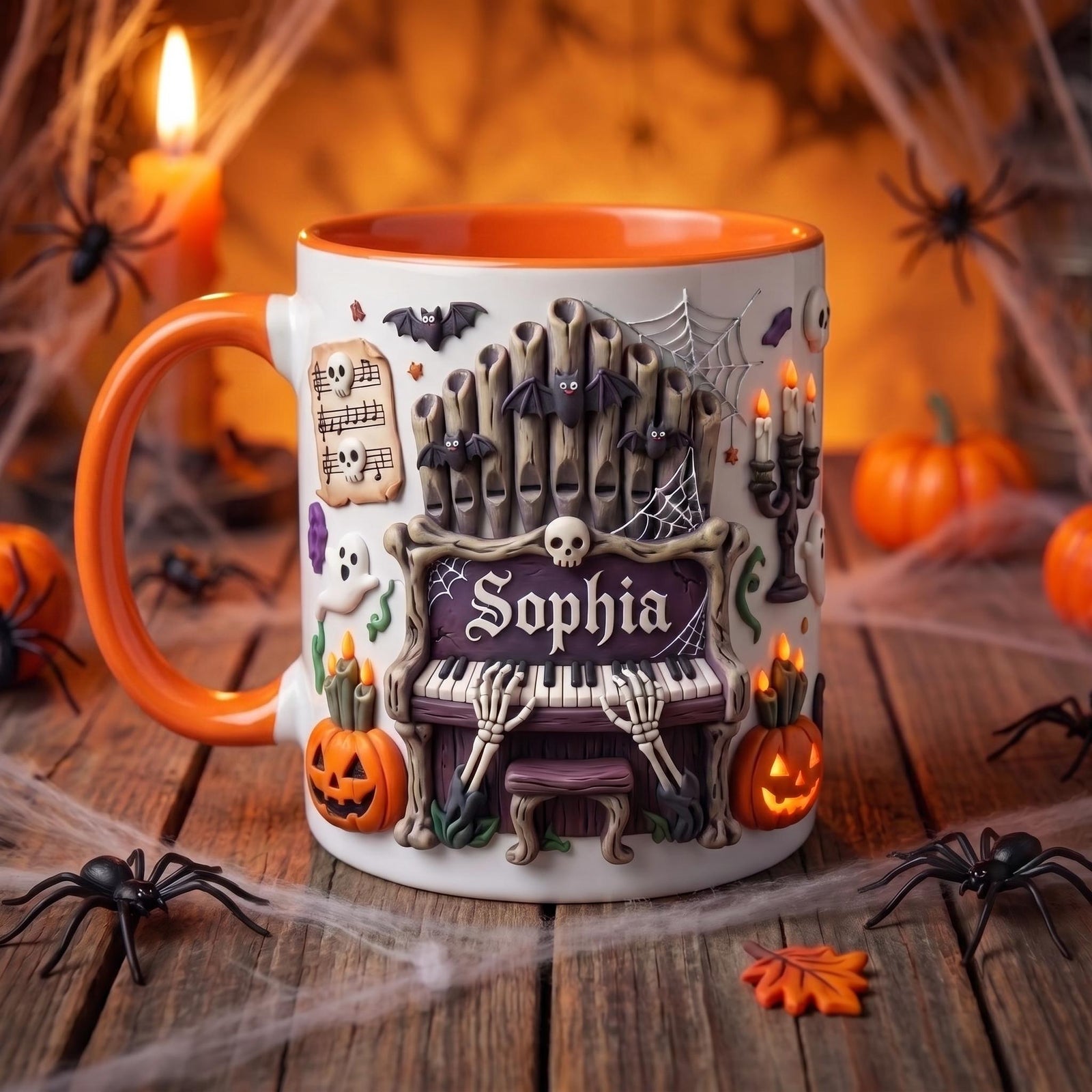 Custom Name Haunted Piano Coffee Mug, Personalized Halloween Mug