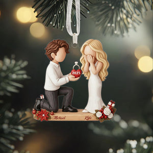 Personalized Couple Marriage Proposal Christmas Ornament, First Christmas Engaged,She Said Yes,Wedding Xmas Gift,Engagement Gift For Couples