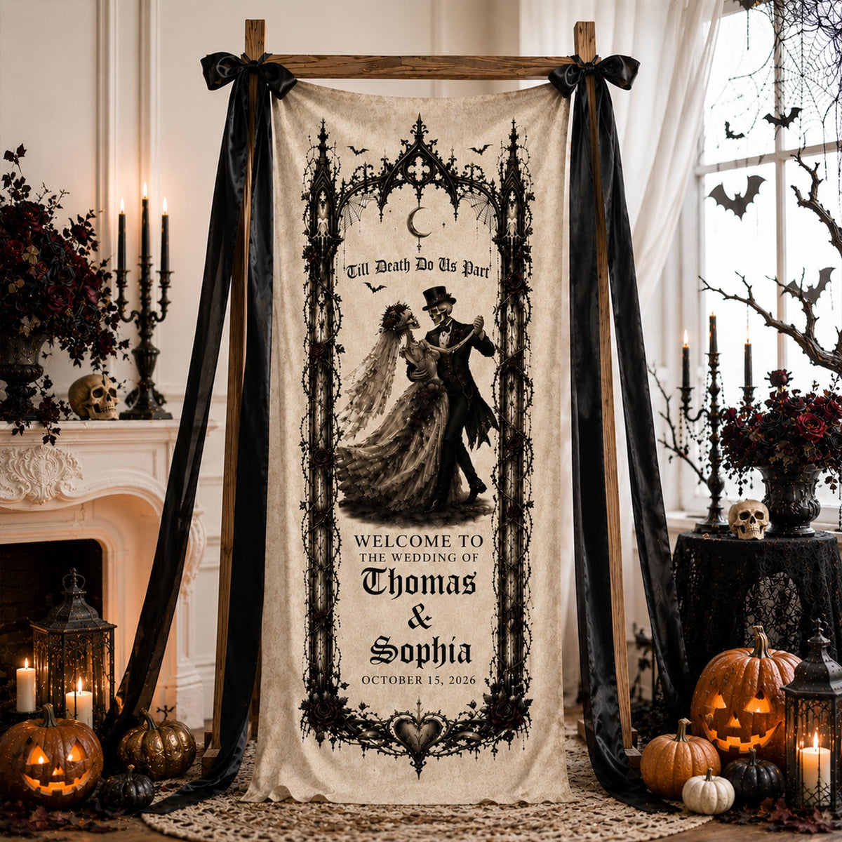 Personalized Gothic Wedding Tapestry, Halloween Wedding Welcome Sign