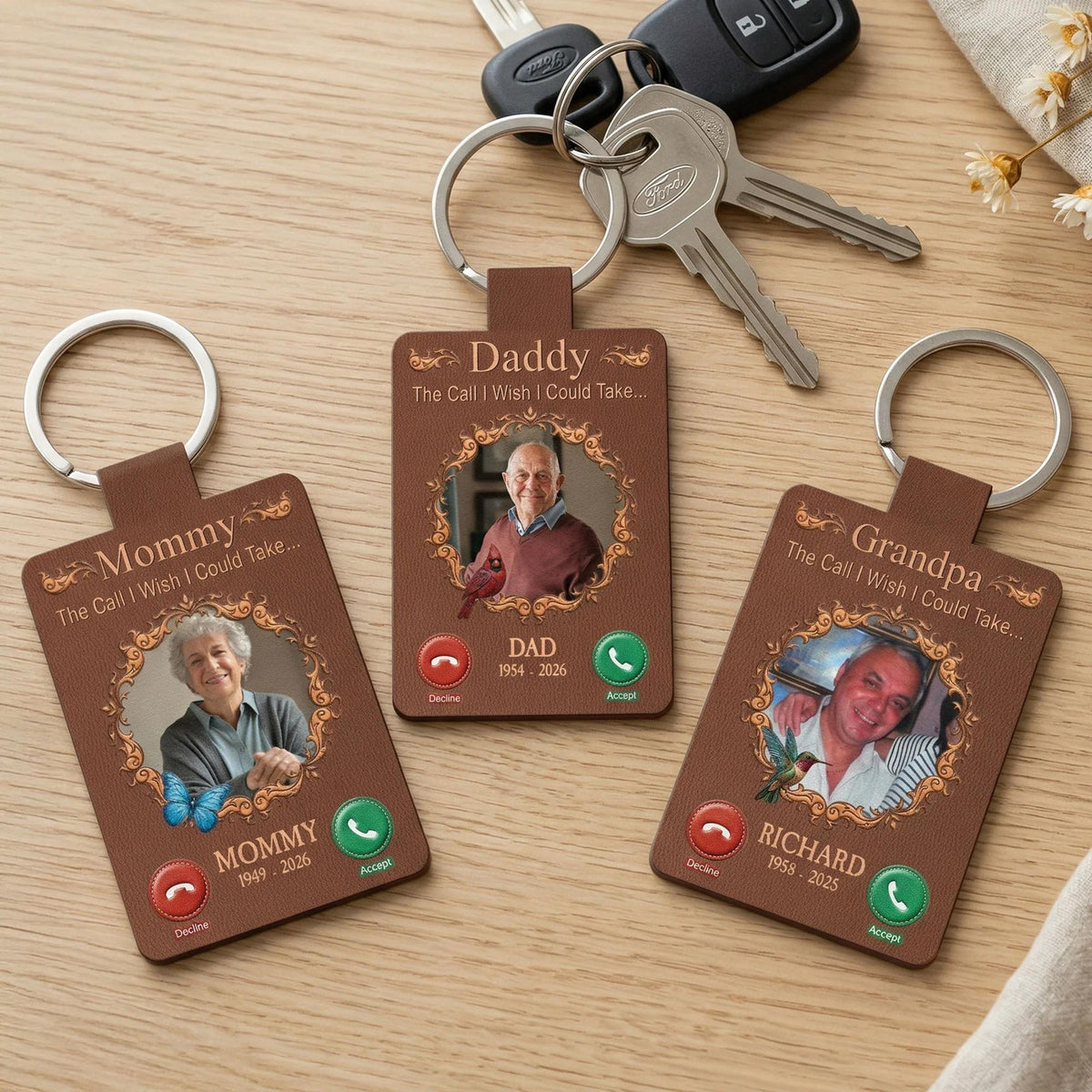 Personalized Photo Memorial Keychain, The Call I Wish I Could Take Leather Keyring, Fathers Day Gift, Loss Of Dad Gift, Family Sympathy Gift