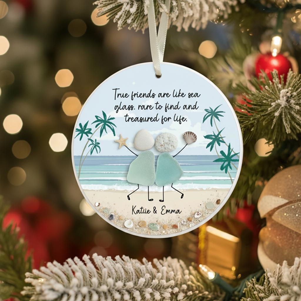 Personalized Friendship Sea Glass Christmas Ornament, Soul Sister Gift