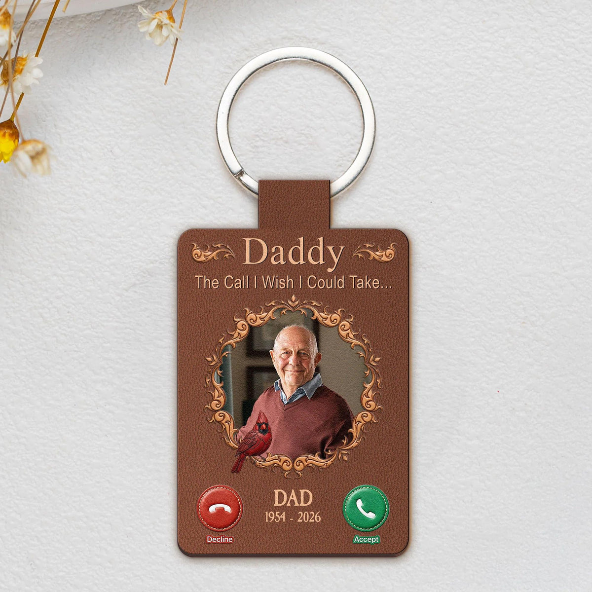 Personalized Photo Memorial Keychain, The Call I Wish I Could Take Leather Keyring, Fathers Day Gift, Loss Of Dad Gift, Family Sympathy Gift