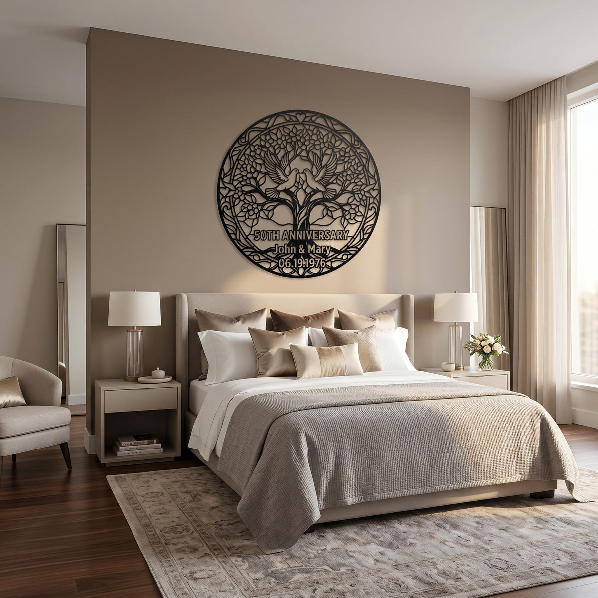 Personalized Anniversary Metal Sign, Tree of Life Love Birds Wall Art, Custom Couple Gift