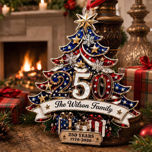 Custom 250th Anniversary Acrylic Ornament, Personalized America Patriotic Family Christmas Tree Decor, 1776-2026 USA Bauble