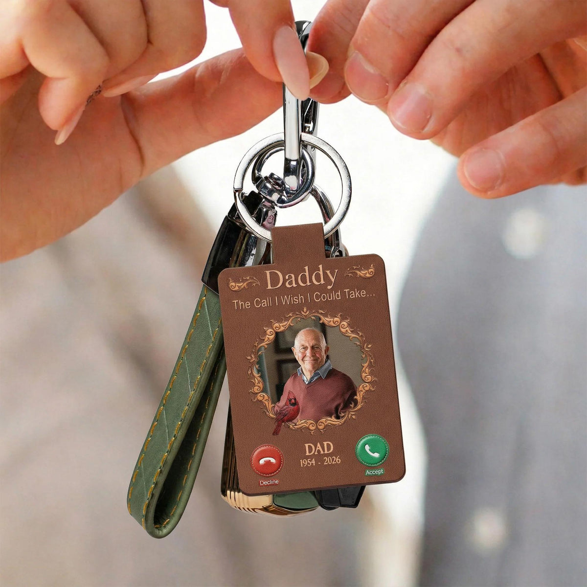 Personalized Photo Memorial Keychain, The Call I Wish I Could Take Leather Keyring, Fathers Day Gift, Loss Of Dad Gift, Family Sympathy Gift
