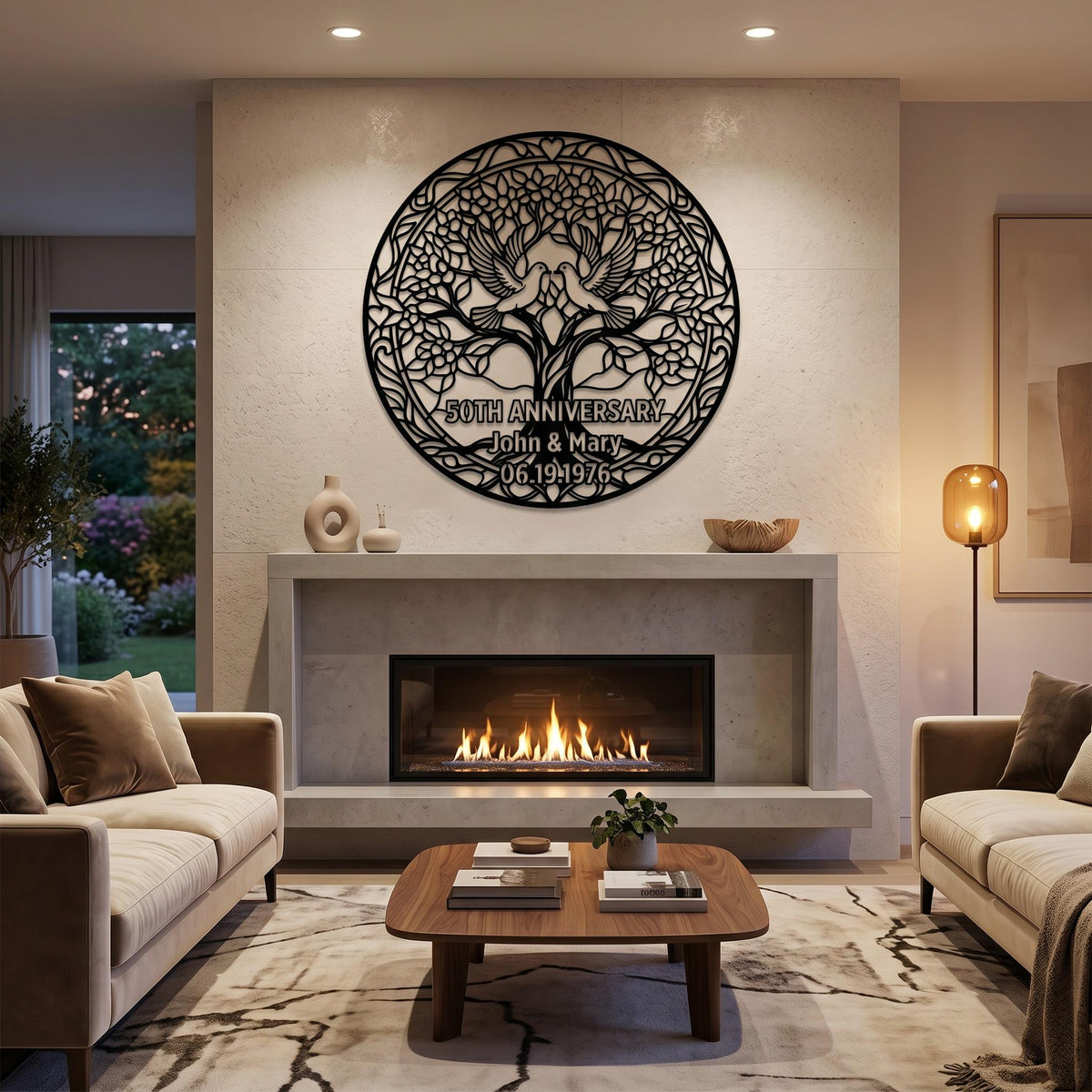 Personalized Anniversary Metal Sign, Tree of Life Love Birds Wall Art, Custom Couple Gift