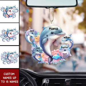 Personalized Grandma Dolphin with Kid Acrylic Car Ornament