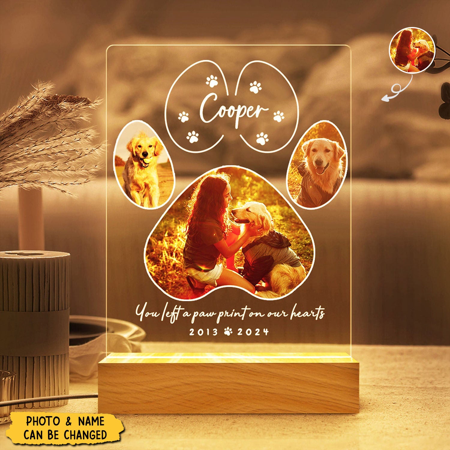 You Left A Paw Print On Our Hearts - Pet Memorial Personalized Night Light