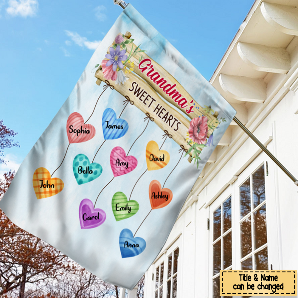 Gift Grandma's Heart Hanging Sign Personalized Flag