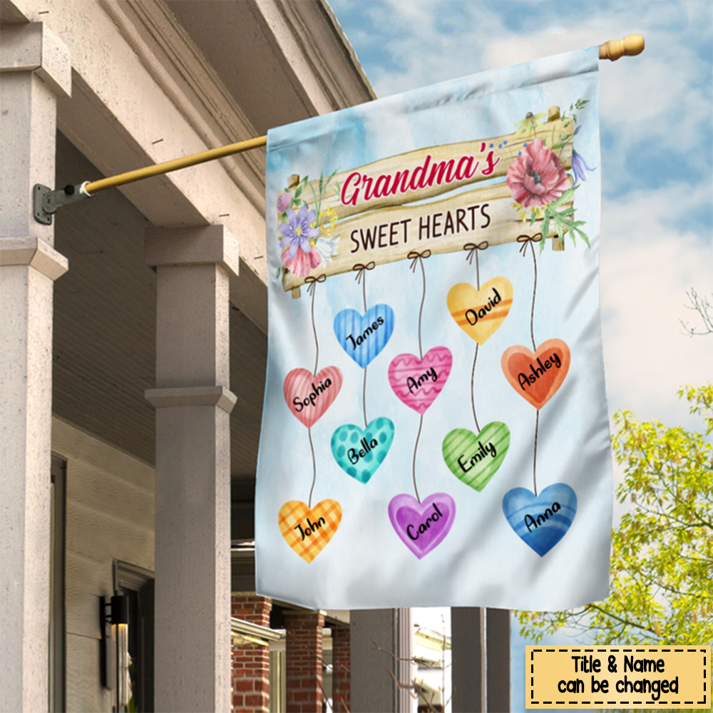 Gift Grandma's Heart Hanging Sign Personalized Flag