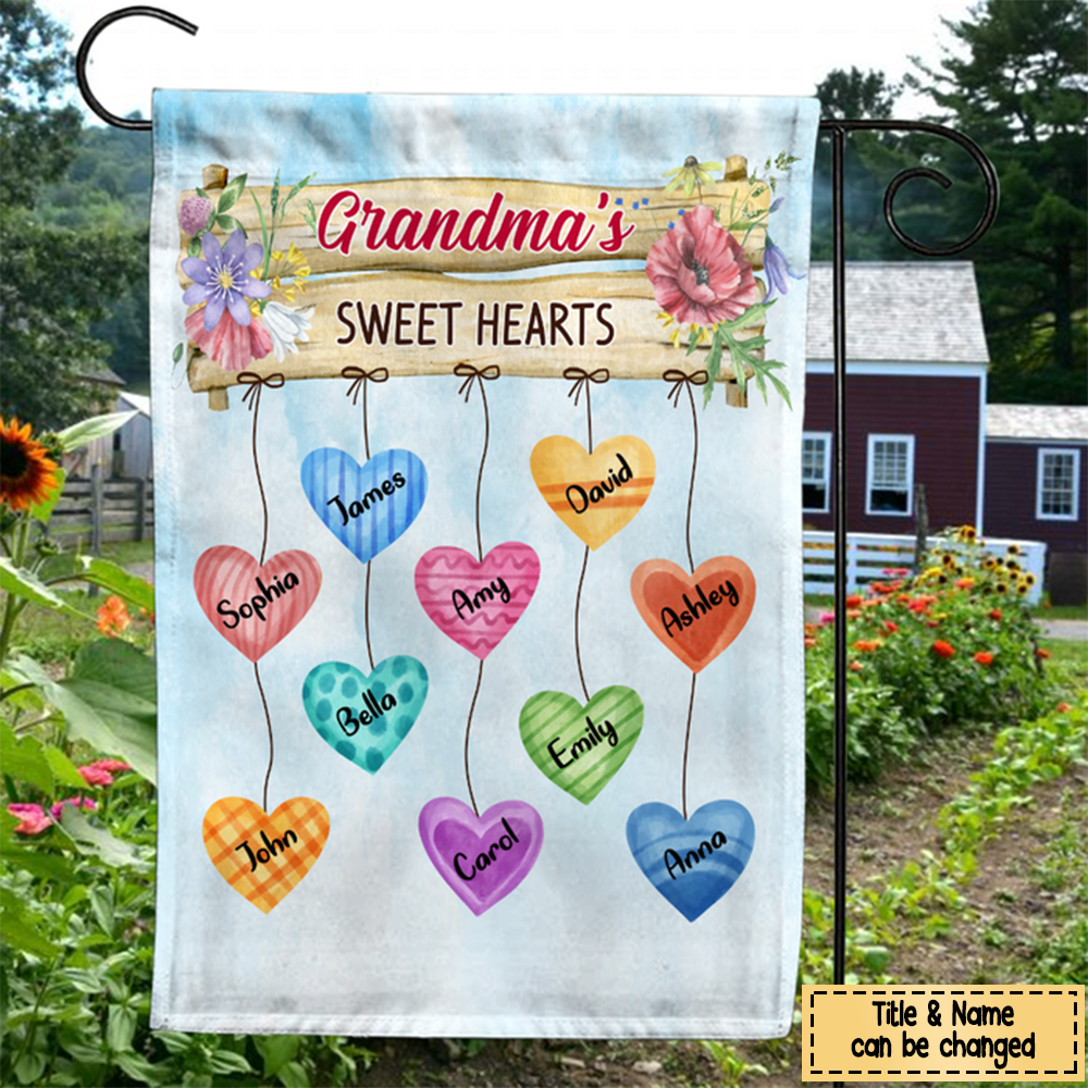 Gift Grandma's Heart Hanging Sign Personalized Flag
