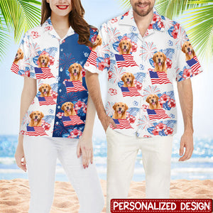 Custom Photo Roll Out Those Crazy Days Of Summer - Dog & Cat Personalized Custom Unisex Patriotic Tropical Hawaiian Aloha Shirt - Independence Day, 4th Of July, Summer Vacation Gift, Gift For Pet Owners, Pet Lovers