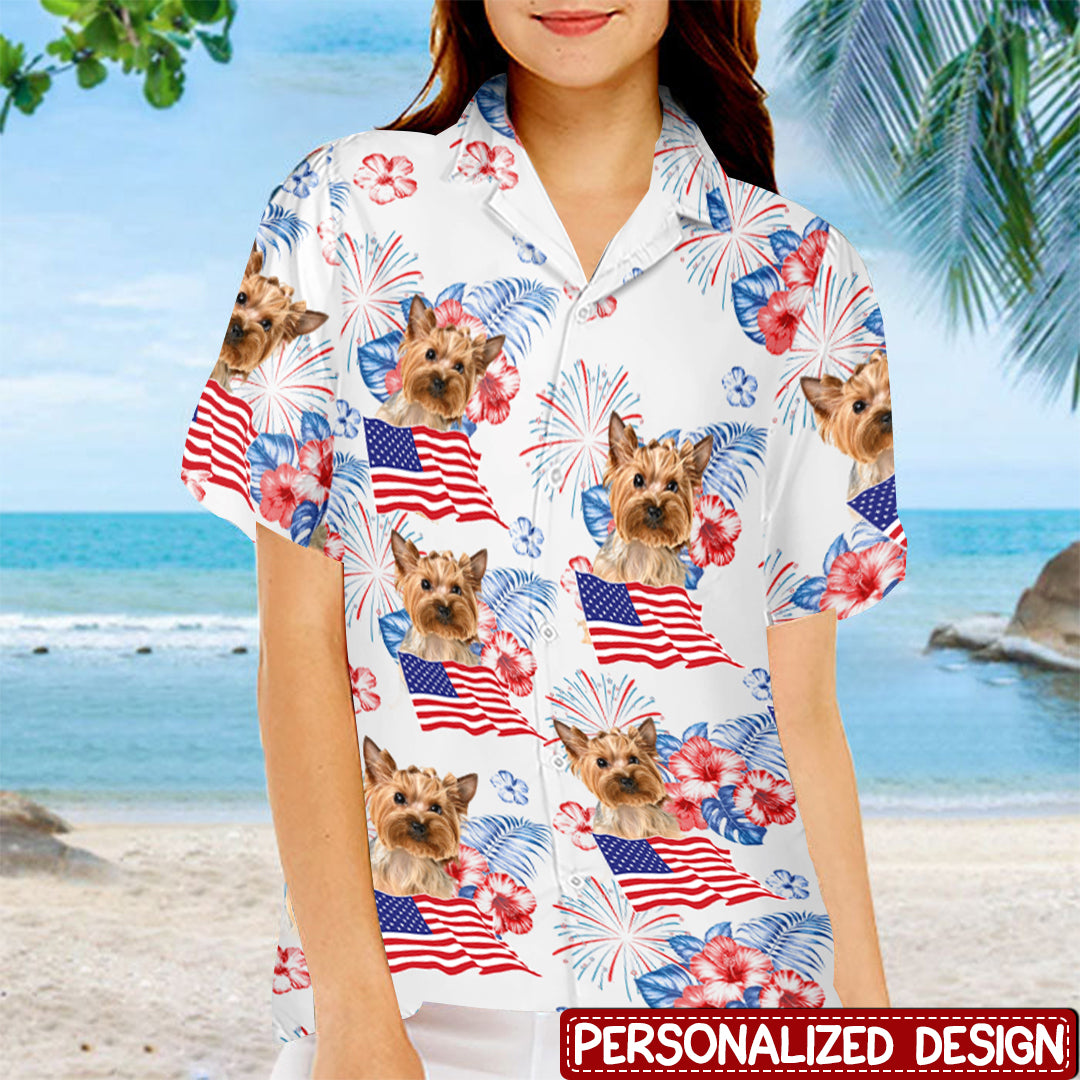 Dog & Cat Patriotic Tropical Personalized Unisex Hawaiian Aloha Shirt - Independence Day, 4th Of July, Gift For Pet Lovers