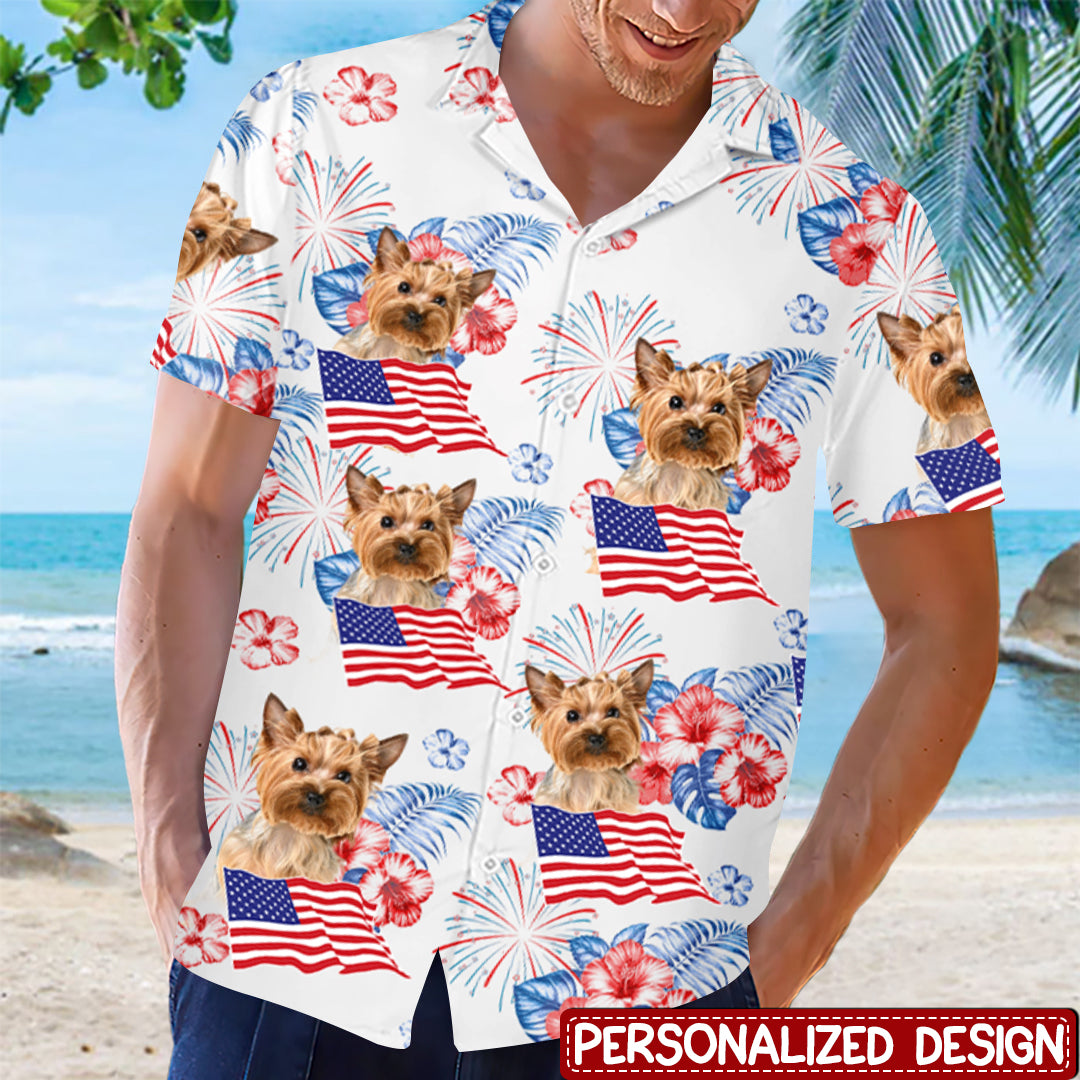 Dog & Cat Patriotic Tropical Personalized Unisex Hawaiian Aloha Shirt - Independence Day, 4th Of July, Gift For Pet Lovers