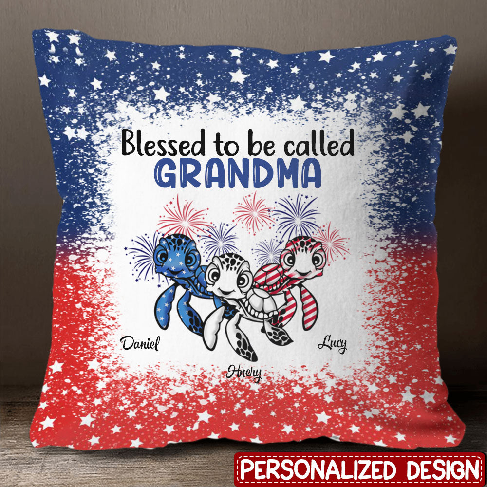 Personalized USA July 4th Grandma Mom Turtle 3D Pillow