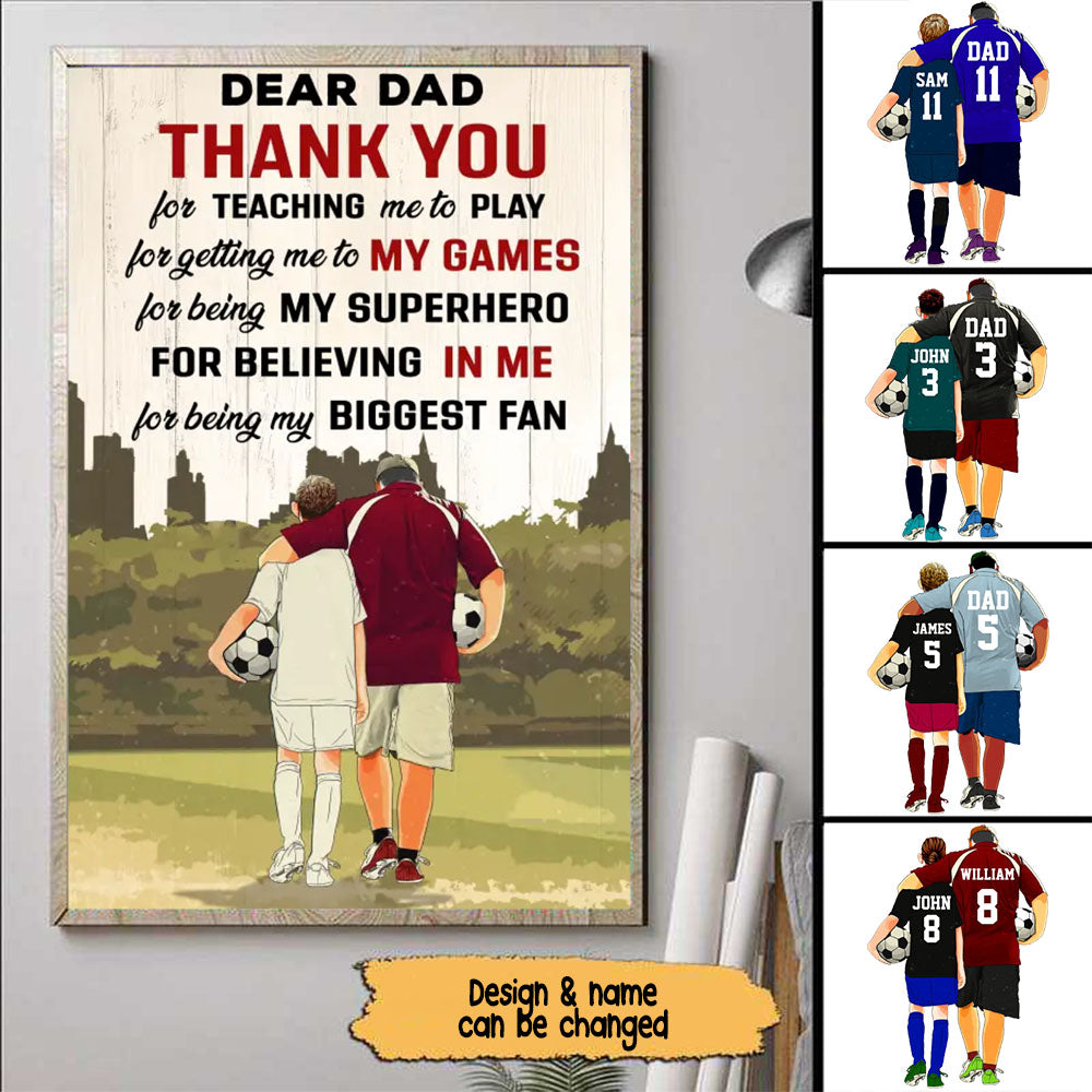 Custom Personalized Dear Dad, Thank You For Teaching Me To Play Soccer Poster, Gifts For Soccer Players, Sport Gifts For Son, Soccer Lover Gifts