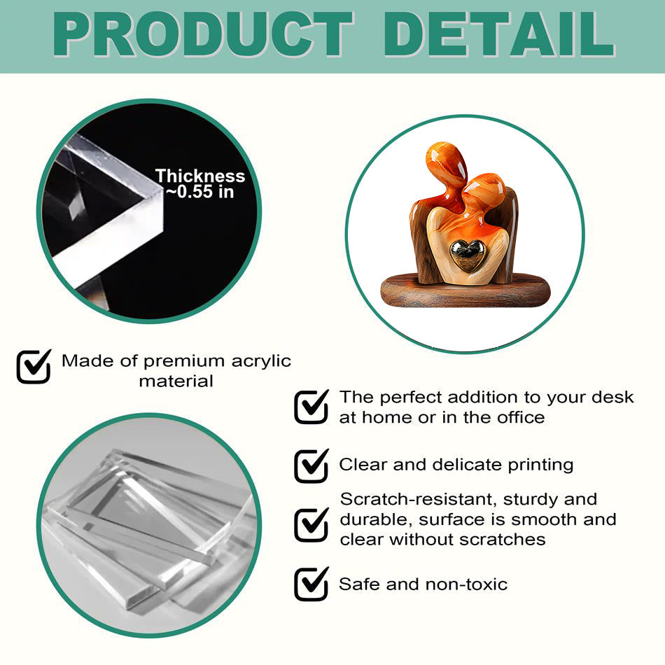 Elegant Couple Statue with Heart Inlay - Personalized Couple Wooden Plaque