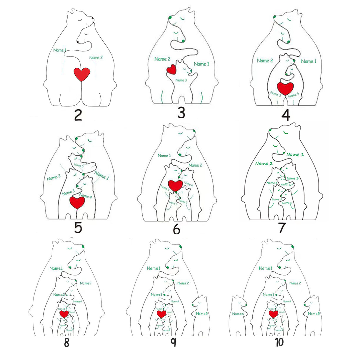 (Shipping Worldwide) Personalized Bear Family Wooden Art Puzzle, Gift For Family