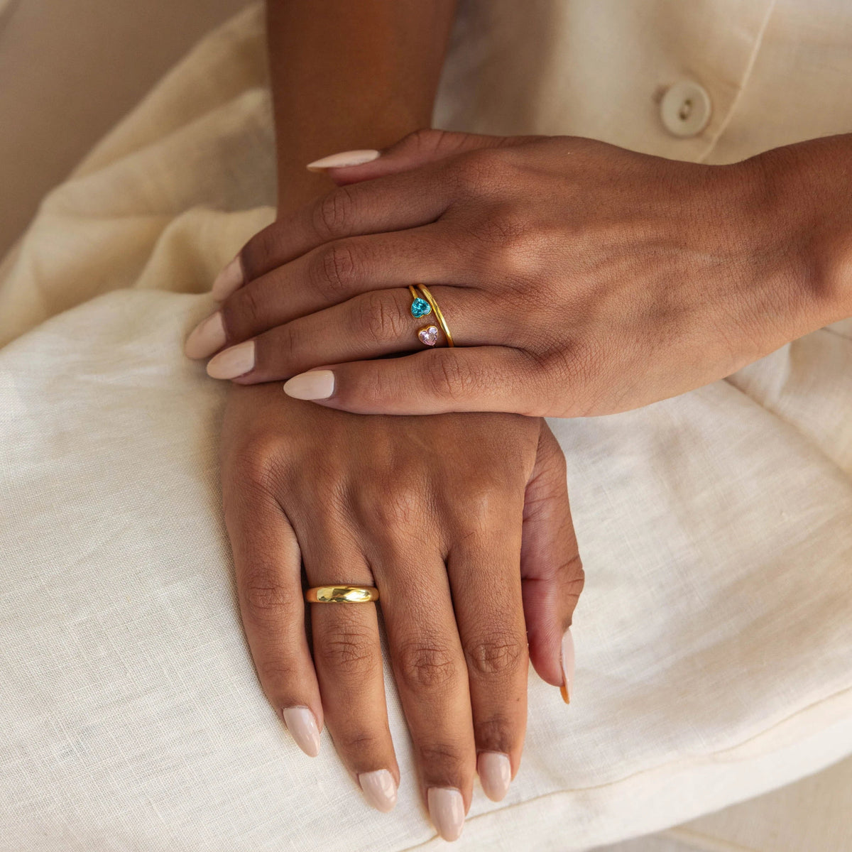 Forever Link Double Heart Personalized Birthstone Ring -  Gift for Her, Wife, Mom, Daughter