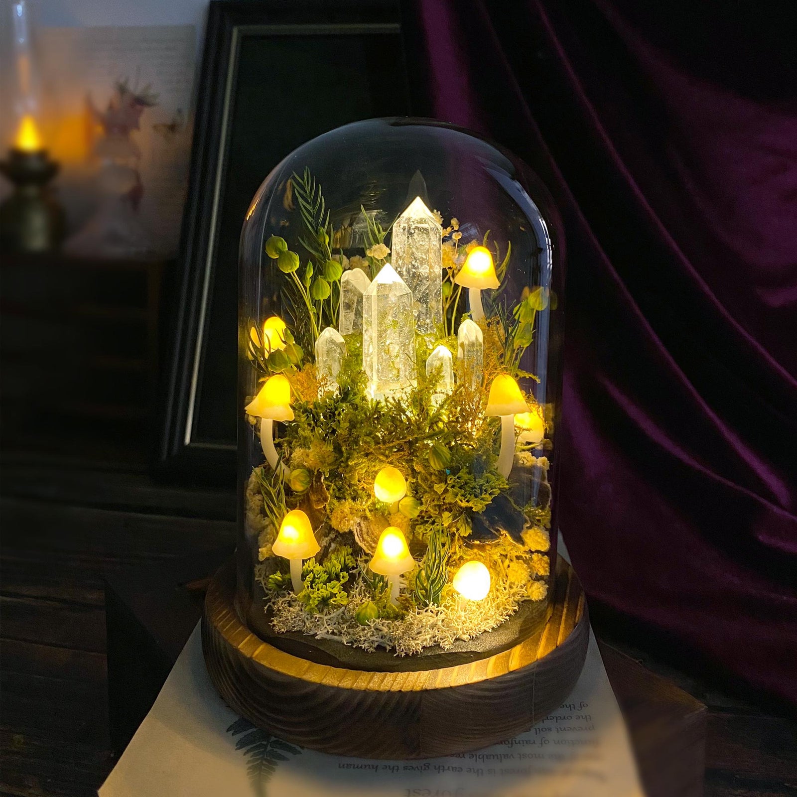 Enchanted Forest Mushroom Lamp, Fantasy Crystal Nightlight