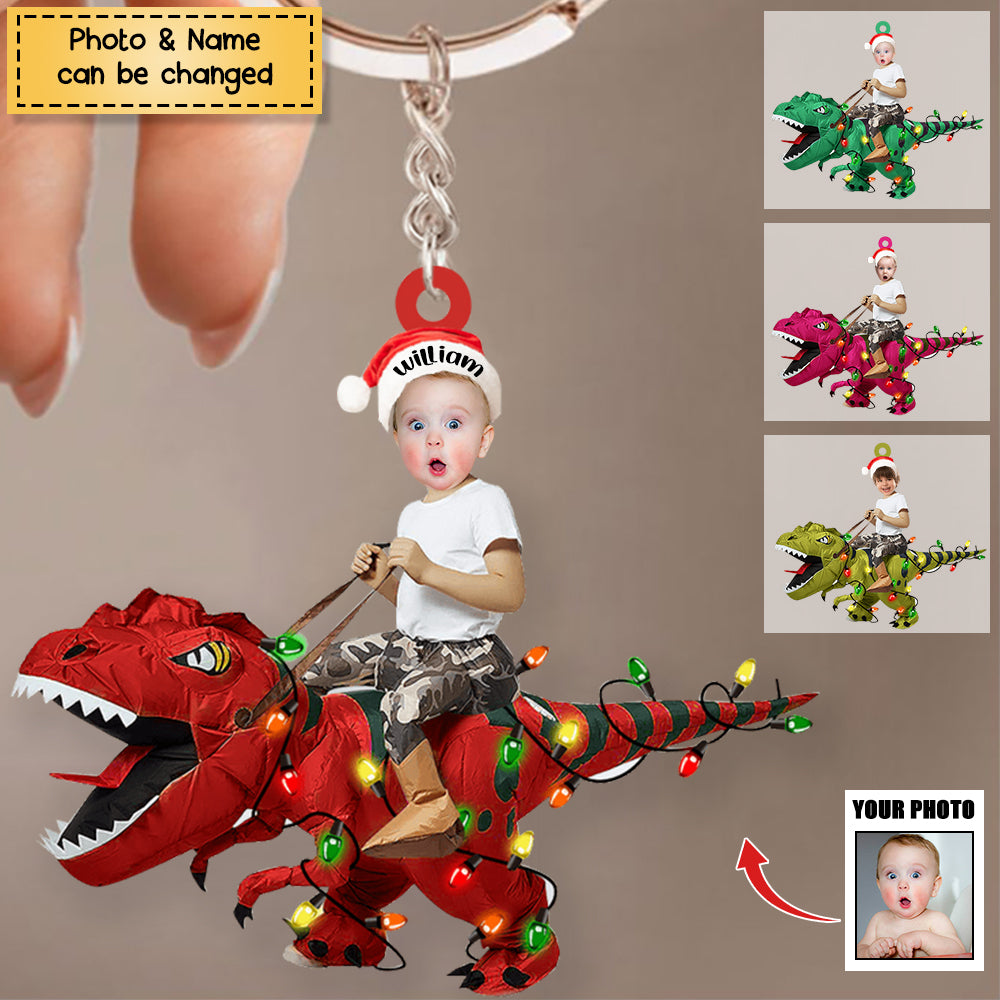 Personalized Cute Kid Rides The Dinosaurus Christmas/car Light Ornament/keychain