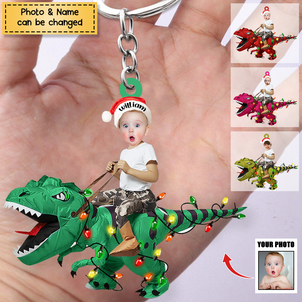 Personalized Cute Kid Rides The Dinosaurus Christmas/car Light Ornament/keychain