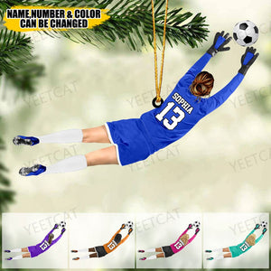 Custom Personalized Female/Girls/Woman Soccer Goalie / Goalkeeper Christmas Ornament