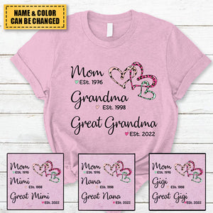 Mom Est Grandma Est Great Grandma Personalized T-shirt