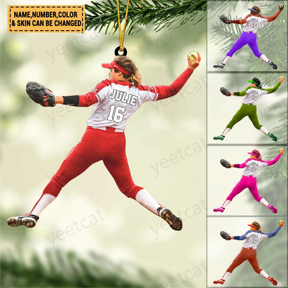 Personalized Baseball/Softball Player Throwing The Ball Christmas Ornament,Gift for Baseball/Softball Lovers