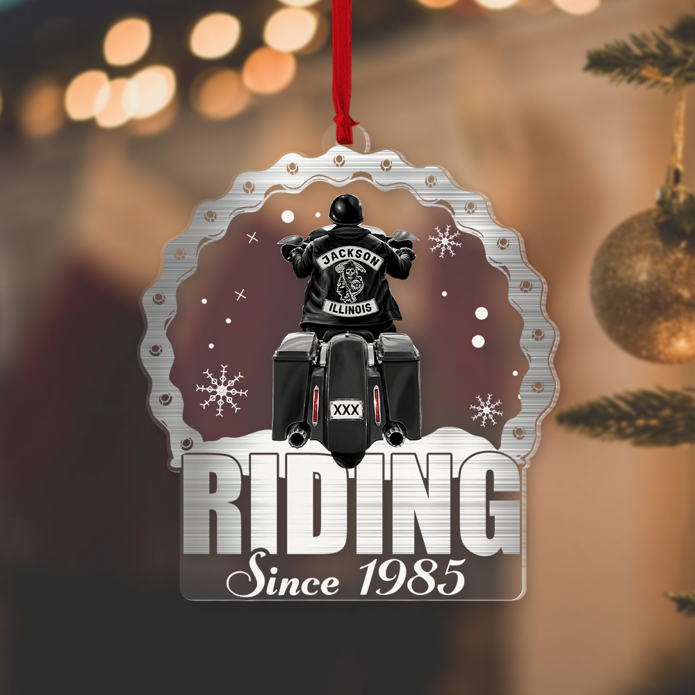 Biker Rear View Riding Motorcycle Ornament, Personalized Gift yeetcat