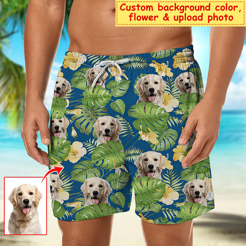 Custom Photo Dog Cat Kids Wife ... Hawaii Shorts Tropical Plant Men Beach Shorts