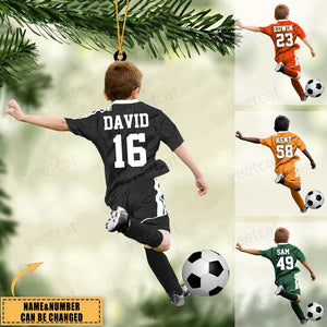 Custom Personalized Soccer Boy Acrylic Christmas Ornament, Gift For Soccer Lovers