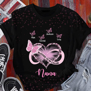 Infinity Heart Grandma Mom Butterflies Personalized 3D T-Shirt