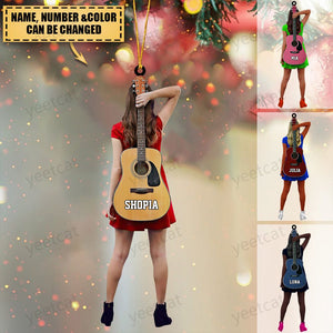 Personalized Girl Guitar Player/guitarist Acrylic Christmas Ornament-Gift For Guitar Lovers/guitarist